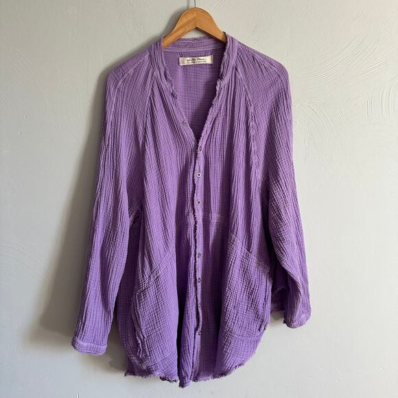 Free People Summer Daydream Button Down in Purple - Picture 3 of 9